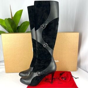 CHRISTIAN LOUBOUTIN Canassone Botta 100 Suede Leather Knee High Boots Size 38